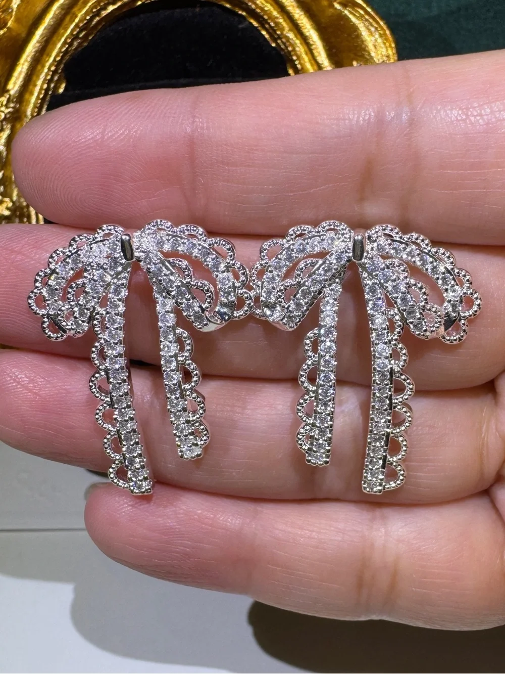 Luxury CZ Bow Tassel Earrings S925 Sterling Silver Posts